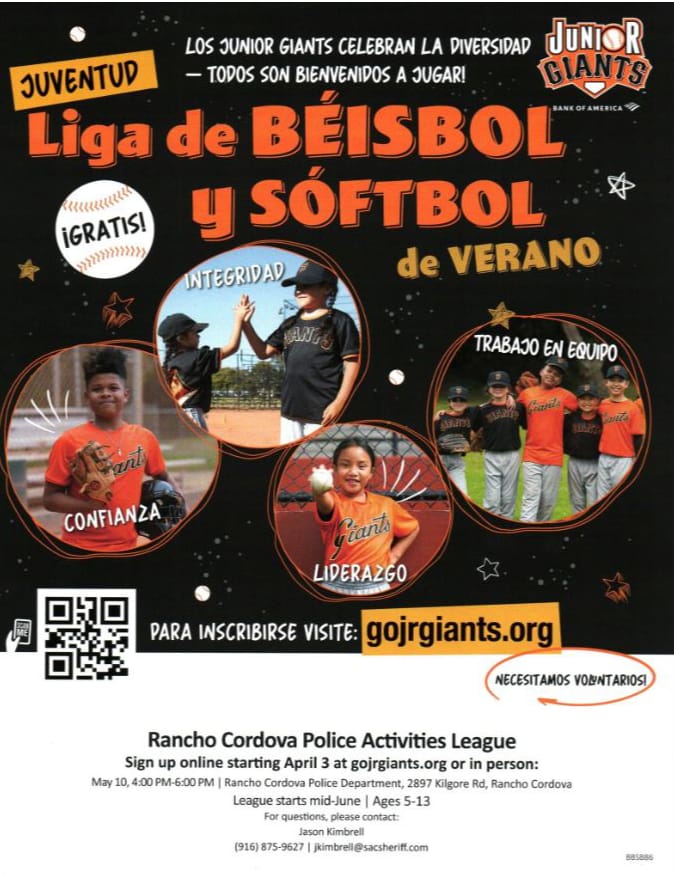 Junior Giants Poster. Registration begins April 3. Takes place at RCPD. Mor e information scroll down.