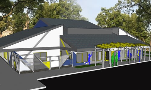 Image of the outside at an angle of the Youth Center